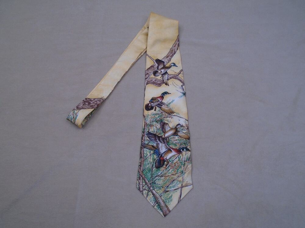 Field Stream Vintage Red Brown Duck Mallard Silk Necktie